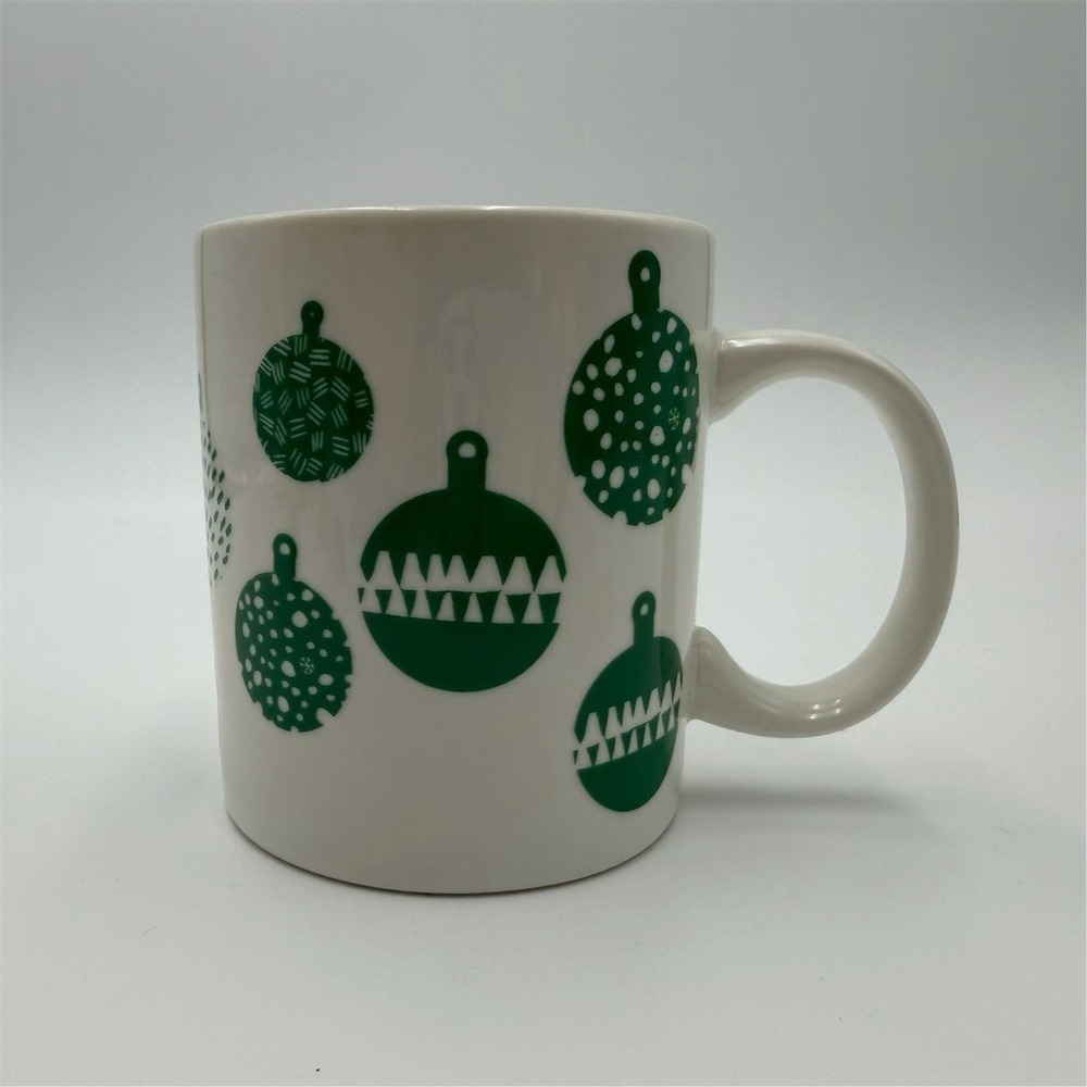 Starbucks Coffee Mug 12 oz White Green Ornament‎ Print Christmas 2016